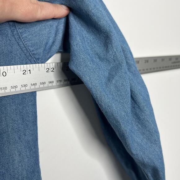 Amercian Rave Shirt Womens Medium Blue Denim Button Up Lighthouse Holiday Cotton - Picture 2 of 9